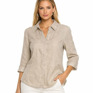 Pennyblack Pure Linen Beige Flax Button Front Shirt Medium